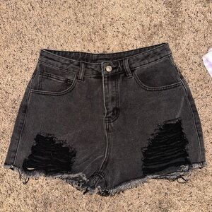 Princess Polly Black Distressed Jean Shorts